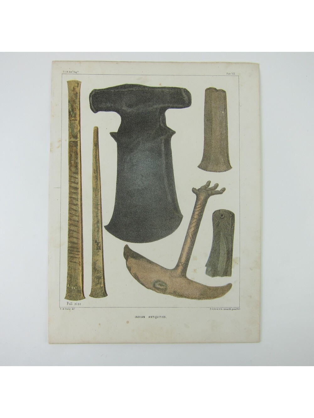 Antique 1855 Chromolithograph Print Indian Antiquities John Mix Stanley RARE